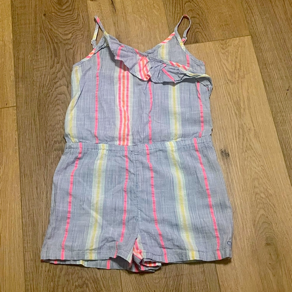 Vineyard Vines Girls Striped Spaghetti-strap Romper With Ruffle, Size Small